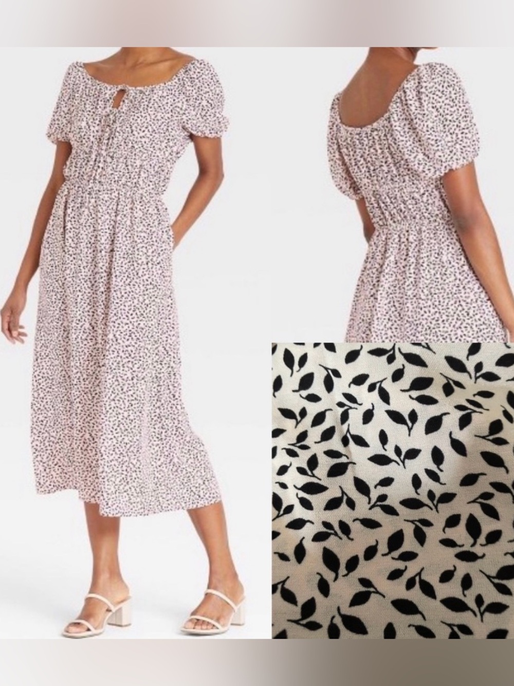 Women's Puff Short Sleeve Smocked Dress
- Who What Wear Pink Leaf Size small s